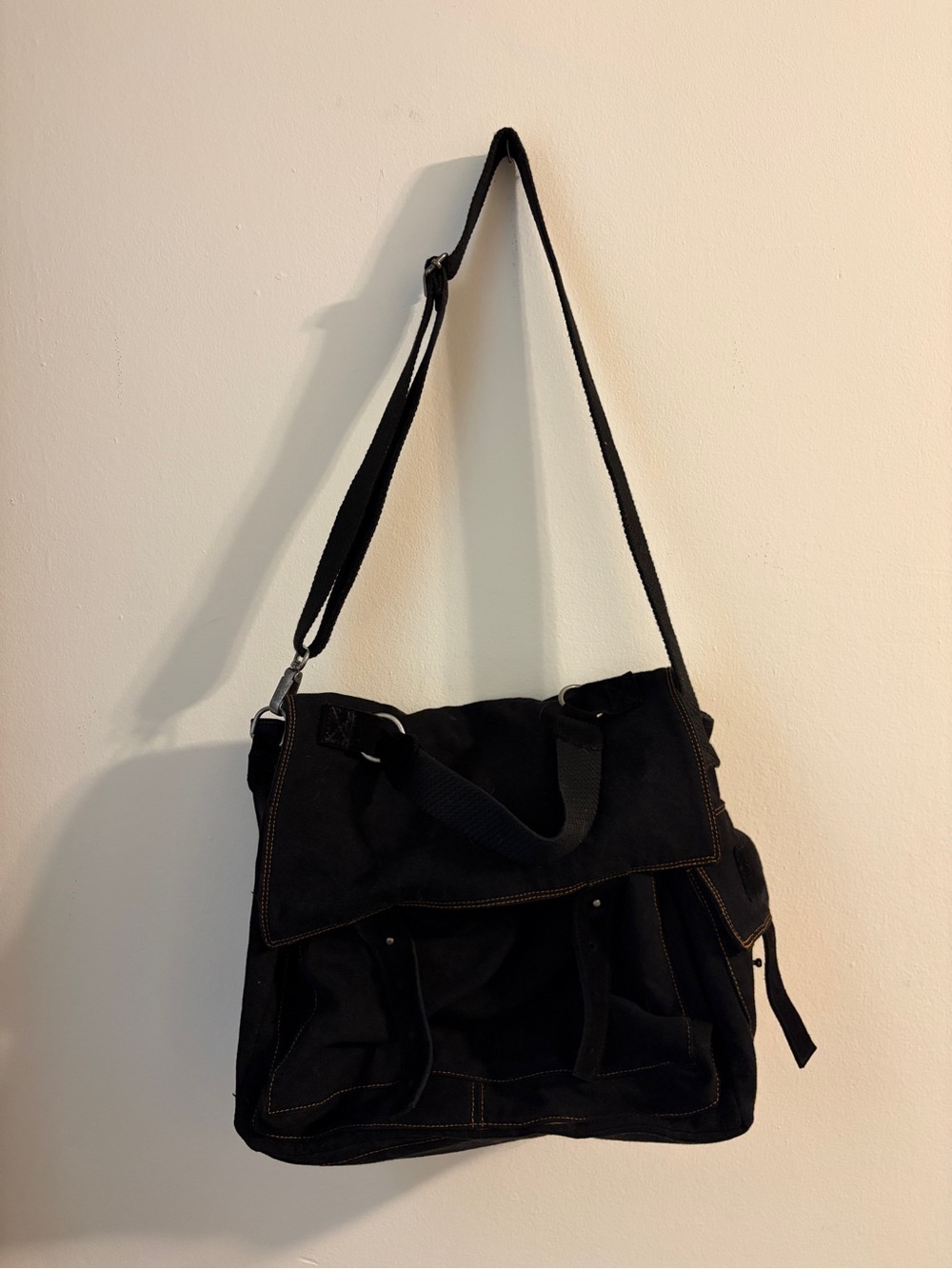 Everyday Black Canvas Shoulder Bag with Adjustable Strap